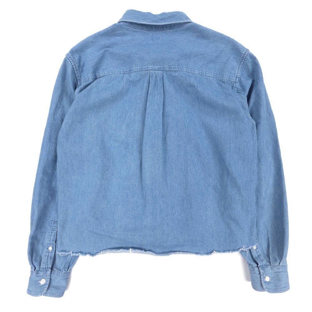 UNIQLO Raw Hem Denim Boyfriend Shirt Button Down Minimal Western Boho Casual Y2k - Picture 6 of 6